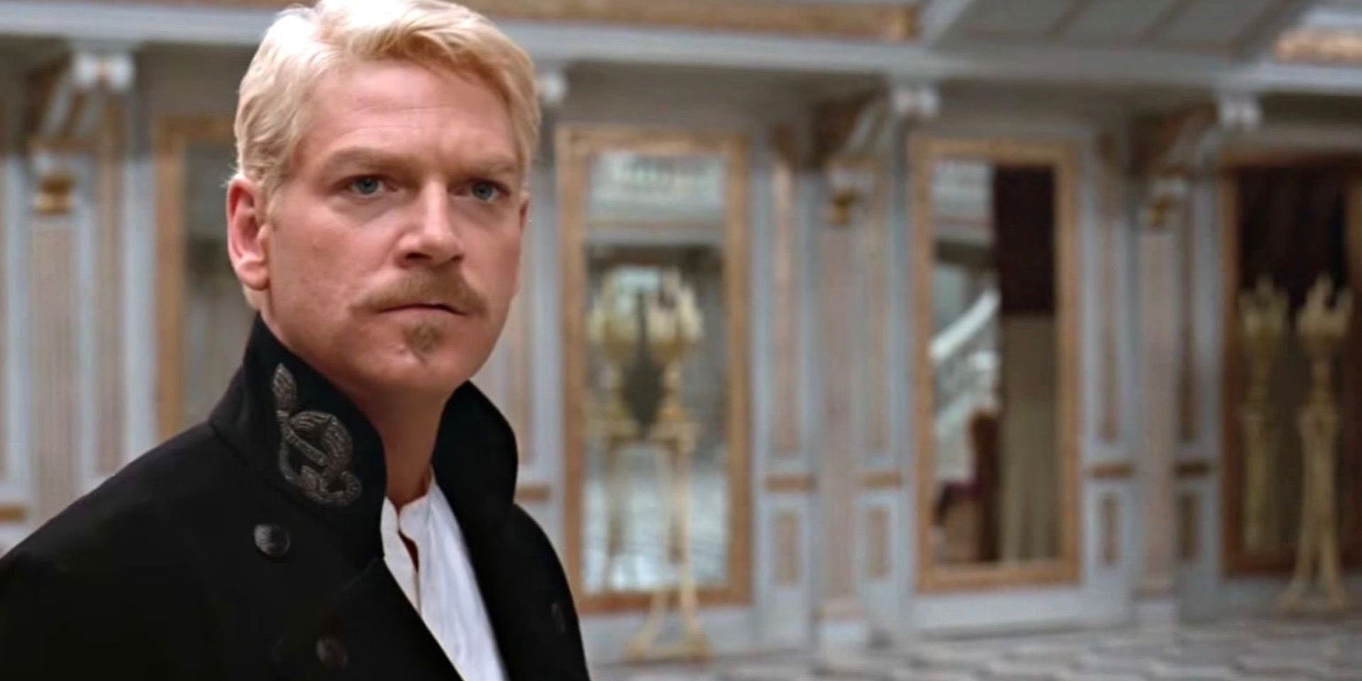 Kenneth Branagh as Hamlet looking off-screen