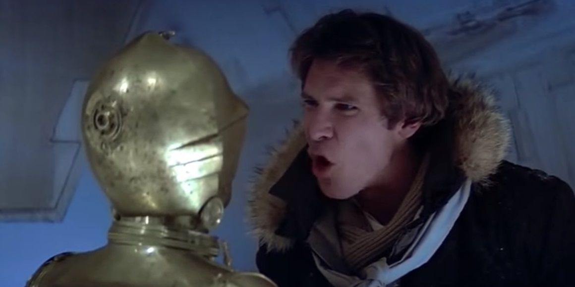 Han Solo and C-3PO at the Rebel base on Hoth in The Empire Strikes Back