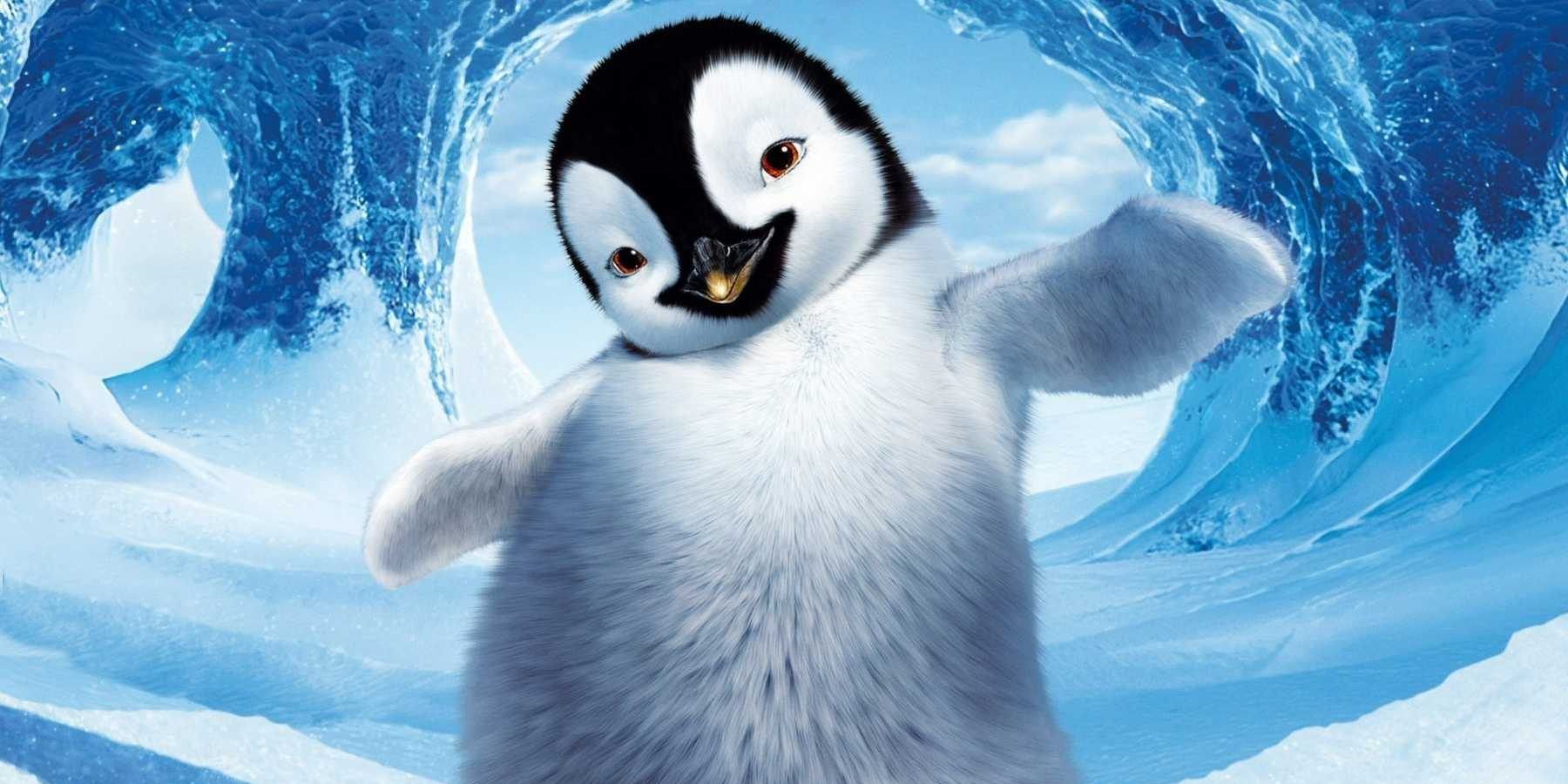 A penguin smiling and waving its arms in Happy Feet
