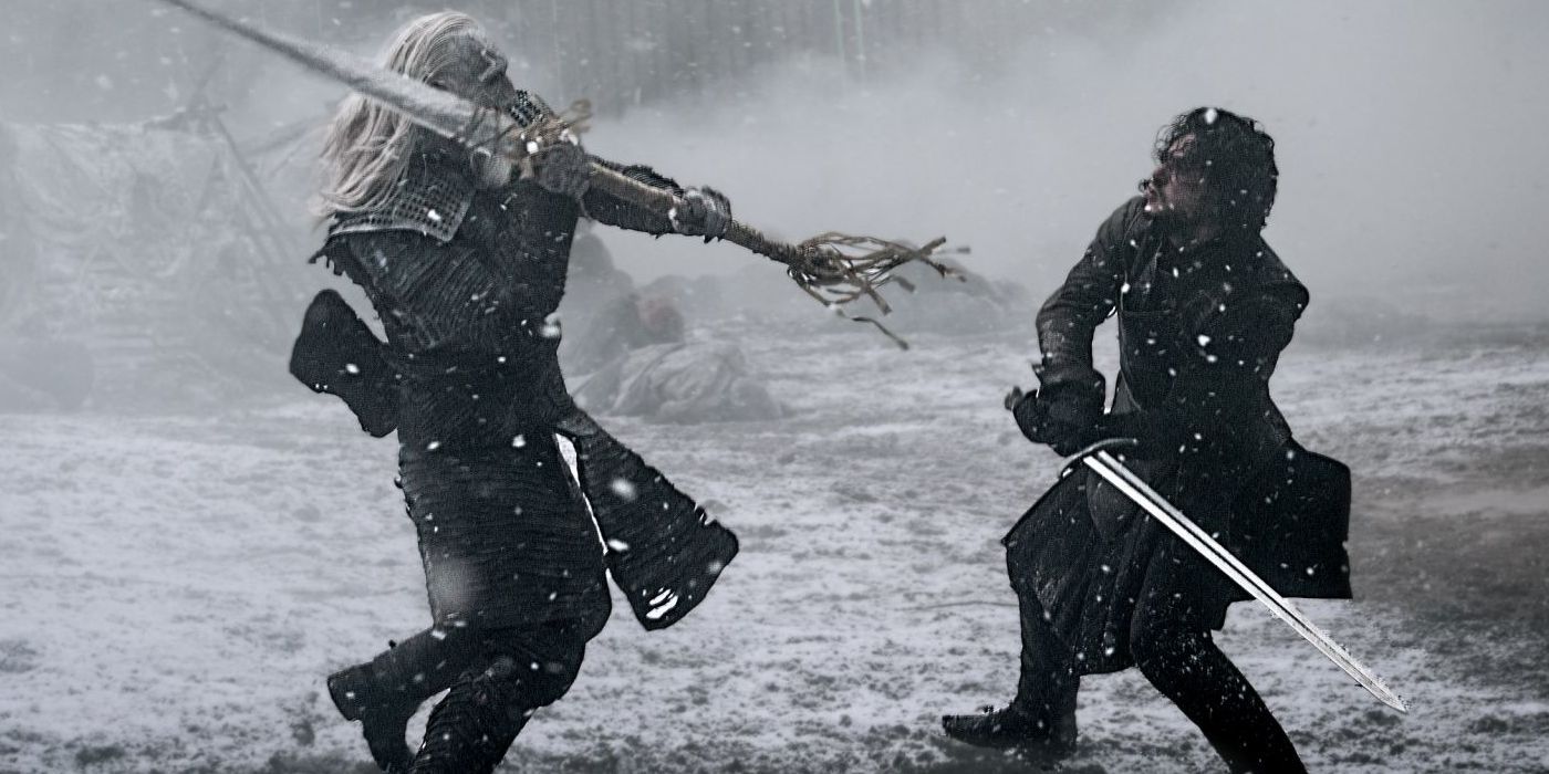 Jon Snow fighting a White Walker in Game of Thrones