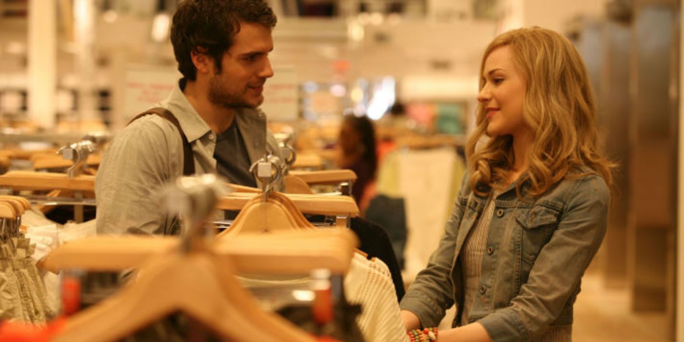 Randy (Henry Cavill) and Melody (Evan Rachel Wood) talking in a department store in Whatever Works