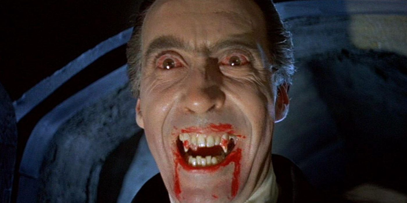 Christopher Lee bares his fangs as Count Dracula