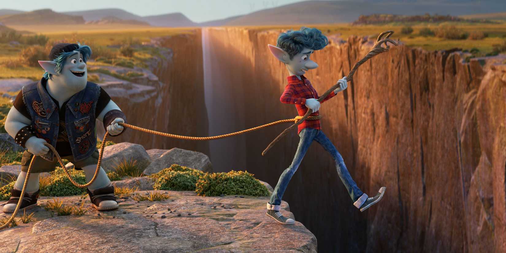 Ian and Barley on the Trust Bridge in Pixar Onward
