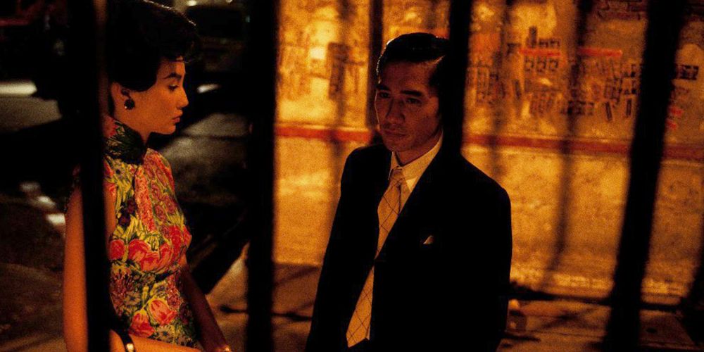 Two characters talking in in the mood for love