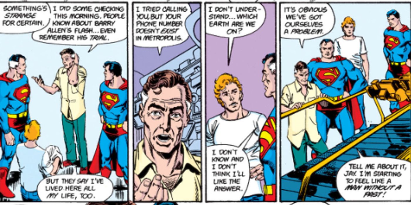 Jay Garrick Wally West Kal-L and Kal-El Superman in Crisis on Infinite Earths #11
