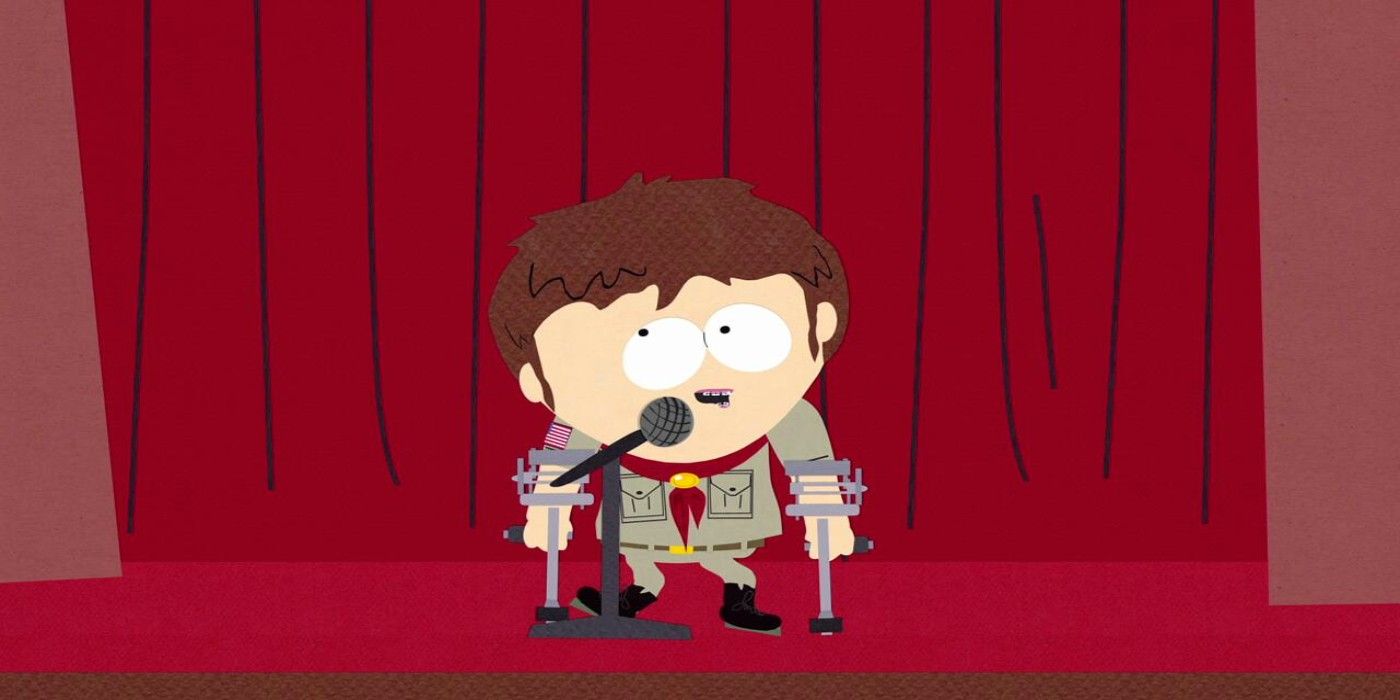 Jimmy performing standup in his first South Park appearance in season 5