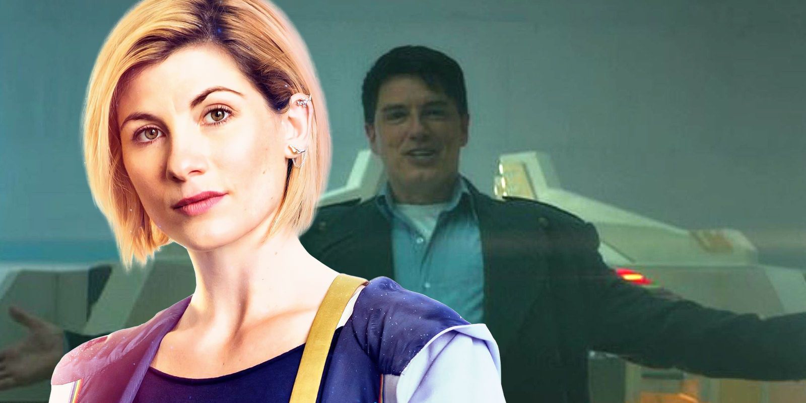 John Barrowman as Captain Jack Harkness and Jodie Whittaker as Thirteenth Doctor in Doctor Who