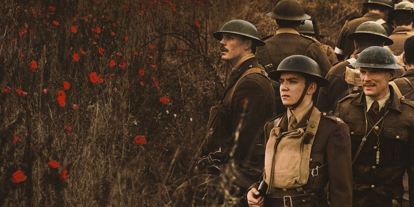 Sam Claflin, Asa Butterfield, and Paul Bettany in Journey's End wearing military uniforms