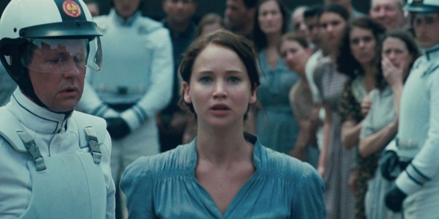 Katniss volunteers as tribute in The Hunger Games