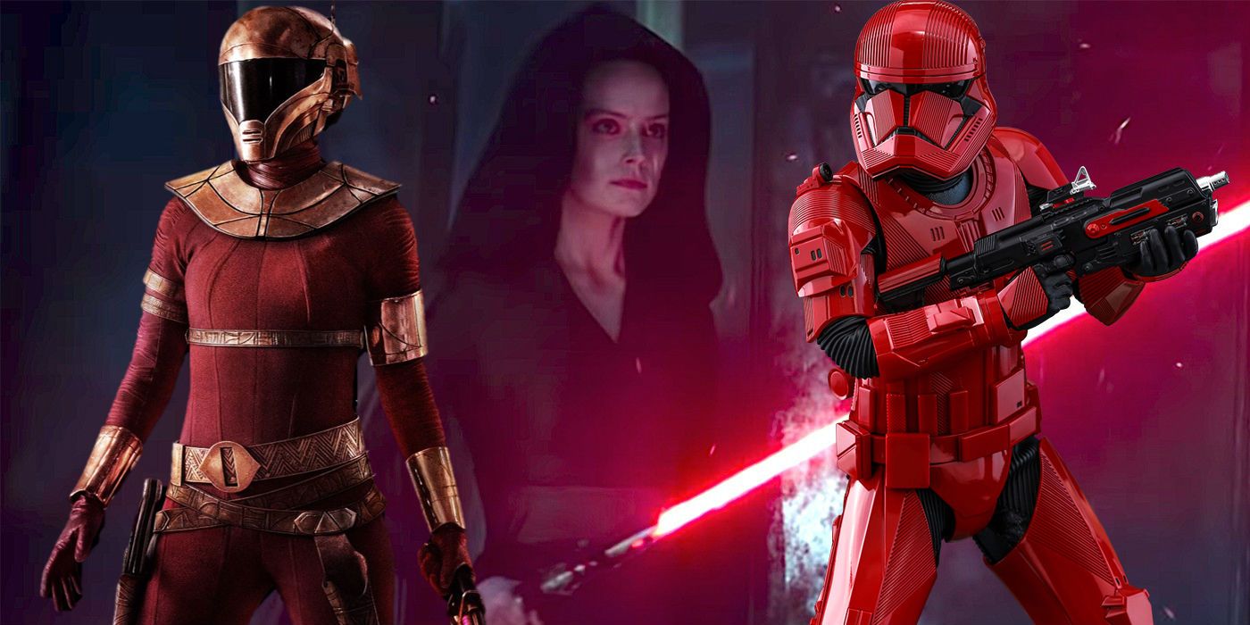 Keri Russell as Zorii Bliss, Daisy Ridley as Dark Rey and Sith Trooper in Star Wars The Rise of Skywalker