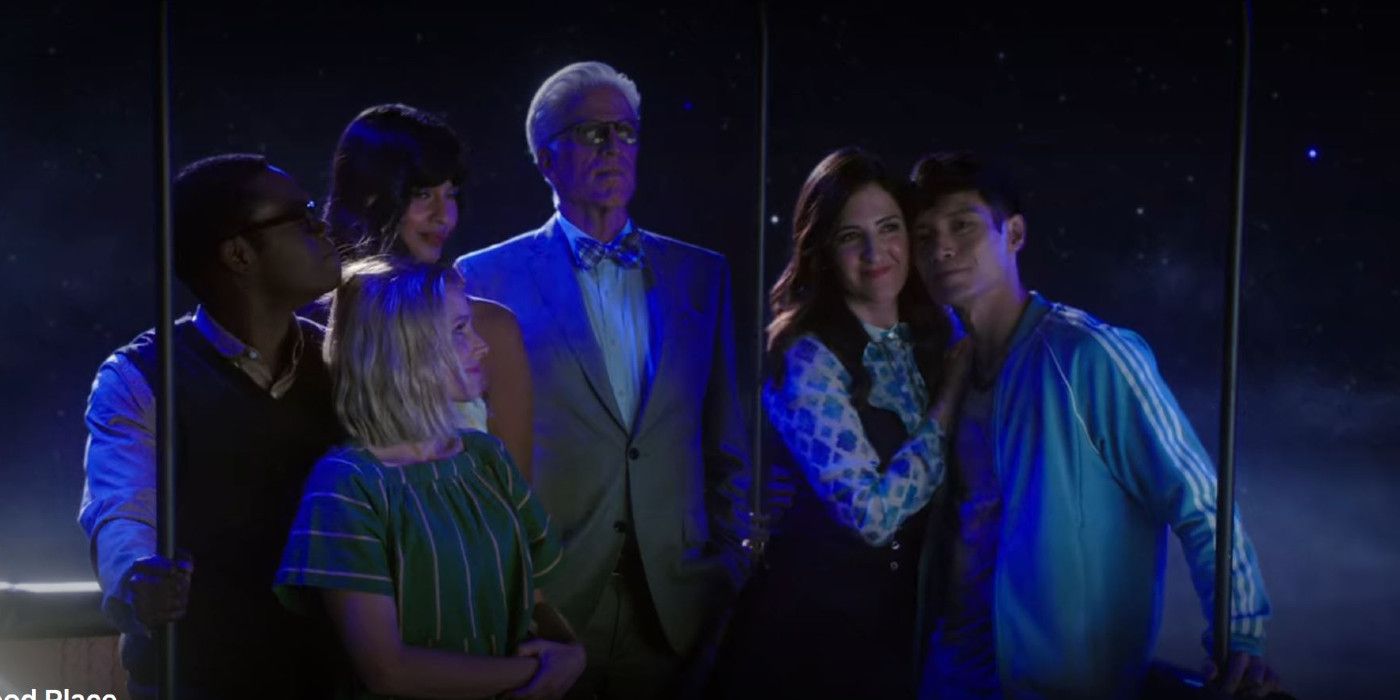 Kristen Bell as Eleanor Shellstrop, Ted Danson as Michael, Tahani, Jason, Janet, Chidi The Good Place