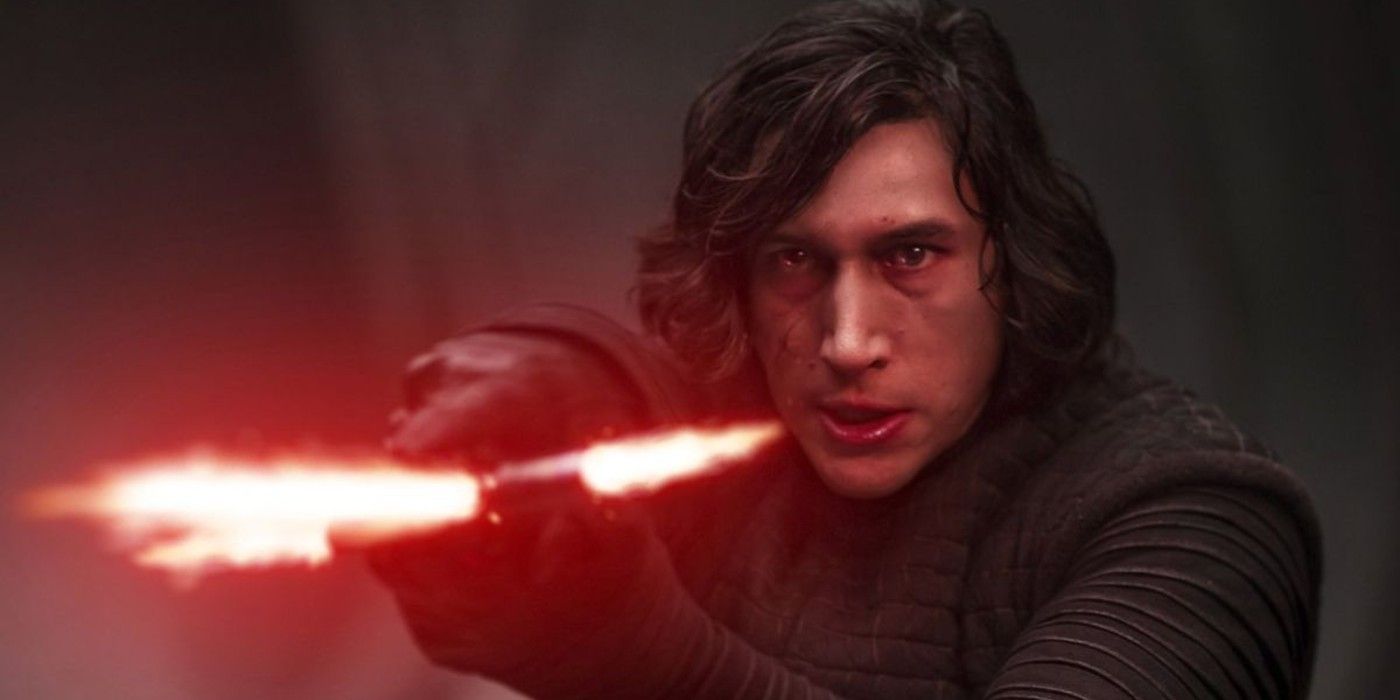 Kylo Ren with lightsaber.