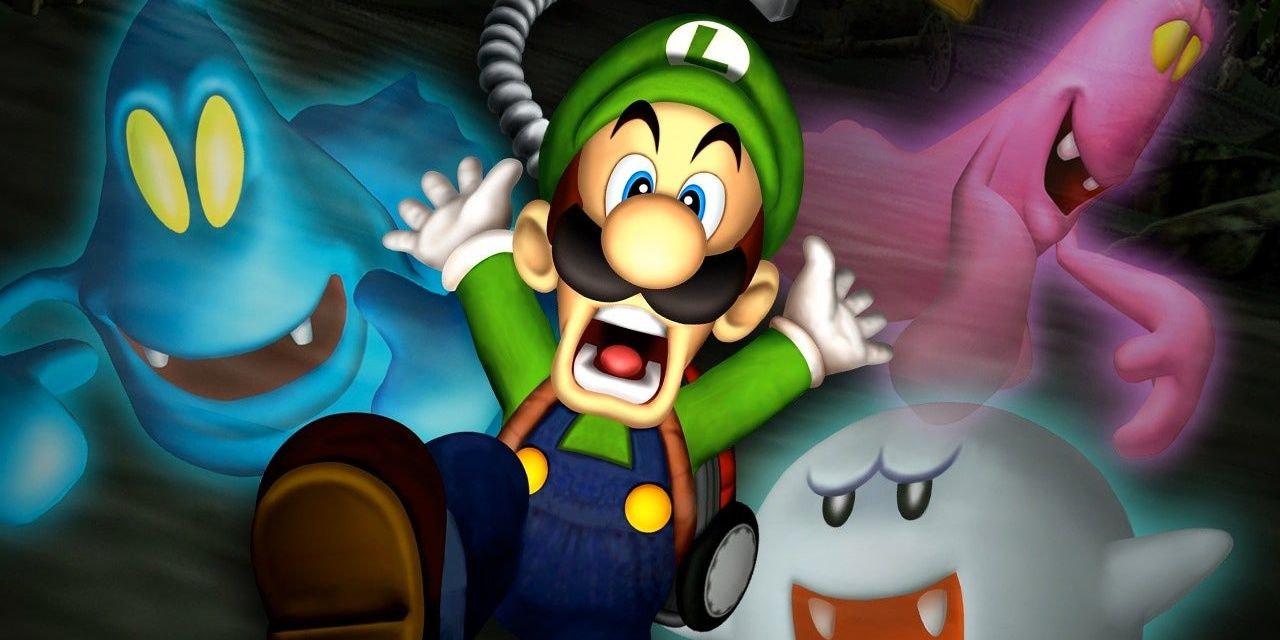 Luigi screaming and running from ghosts