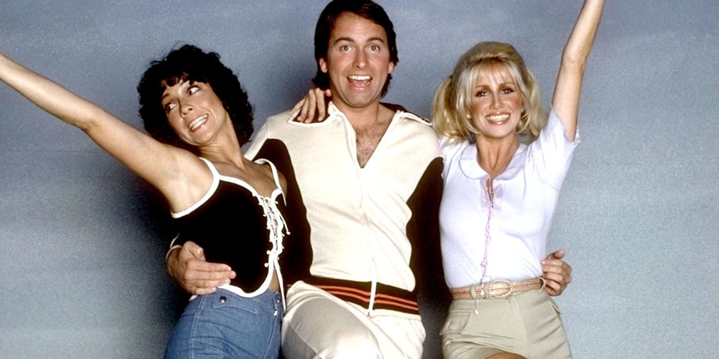 Joyce DeWitt, John Ritter and Suzanne Somers posing