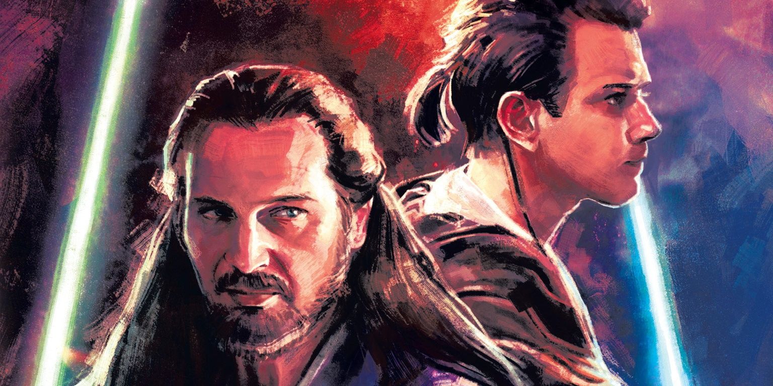 Obi Wan e Qui Gon Jin na capa de Mestre e Aprendiz