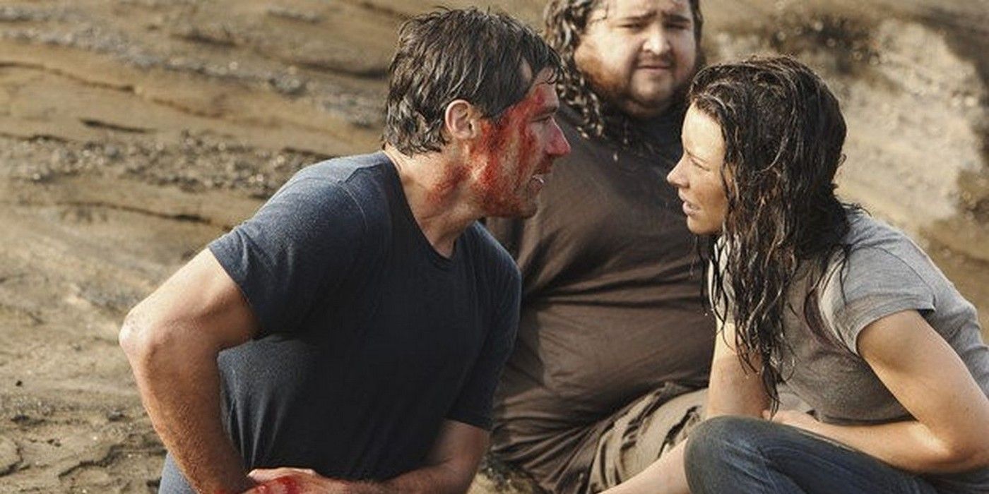Matthew Fox as Jack Shephard, Evangeline Lilly as Kate Austen and Jorge Garcia as Hurley in Lost