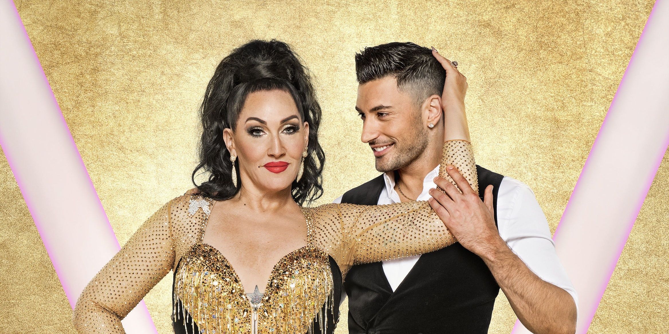 Michelle Visage poses with her professional dance partner in a promo image for Strictly Come Dancing