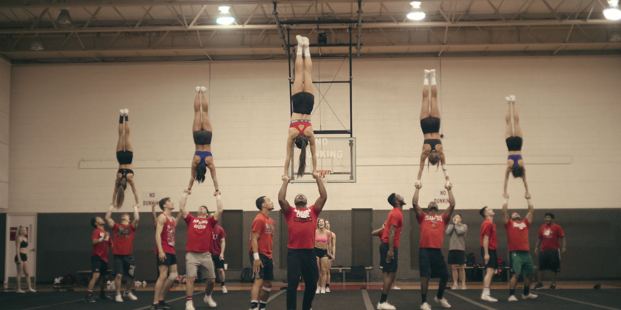 Netflix TV Show Cheer - cheerleaders doing stunts