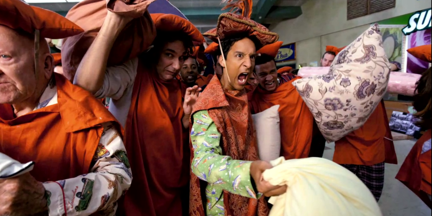 Abed leading his army in army in the pillow fight in Community