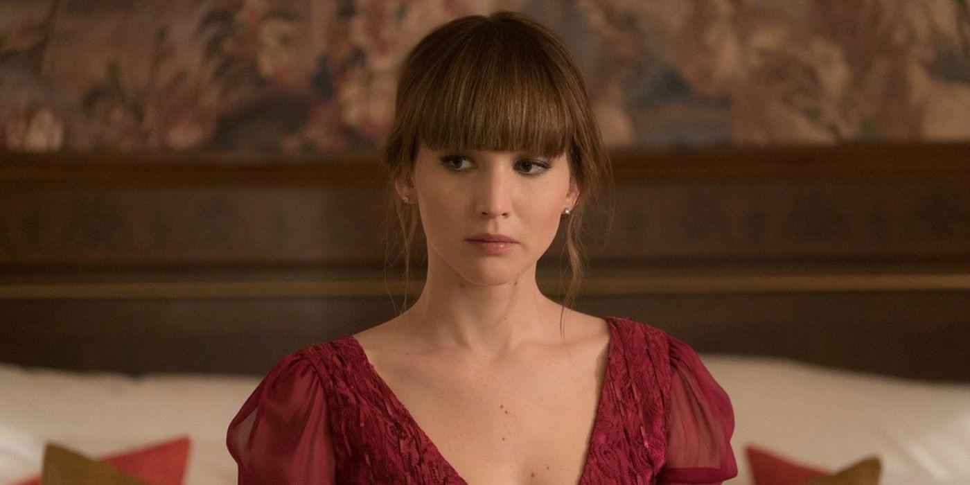Jennifer Lawrence looking off-screen in Red Sparrow