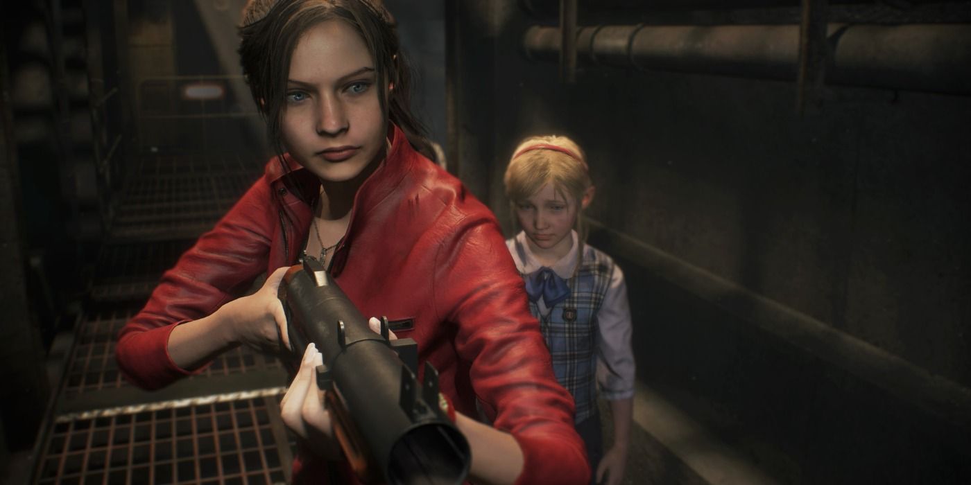 Resident Evil 2 Remake Claire protecting Sherry