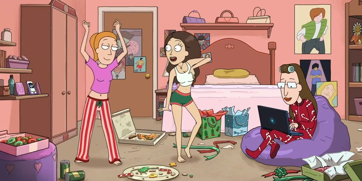 Rick and Morty Summer and her friends dance to Snake Jazz