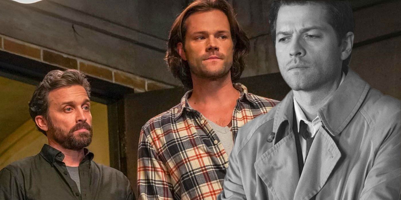 Rob Benedict as God Chuck, Misha Collins as Castiel and Jared Padalecki as Sam Winchester in Supernatural