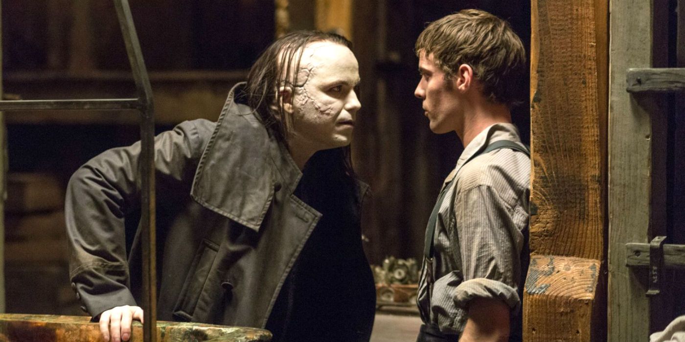 The Creature and Dr Frankenstein talking in Penny Dreadful