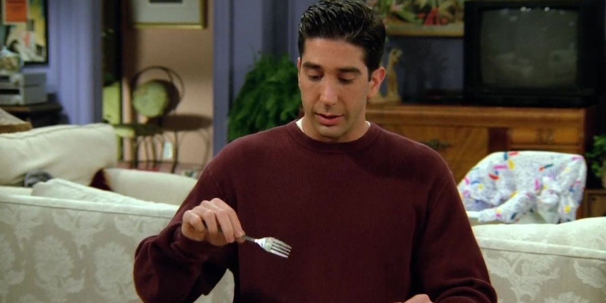 Ross eating pie and having an allergic reaction in Friends.