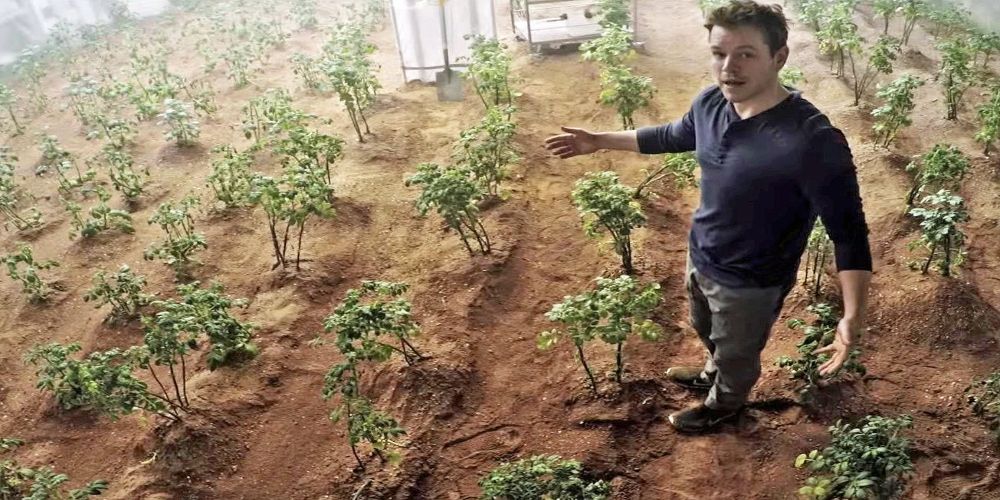 Mark standing on his farm in space in The Martian.