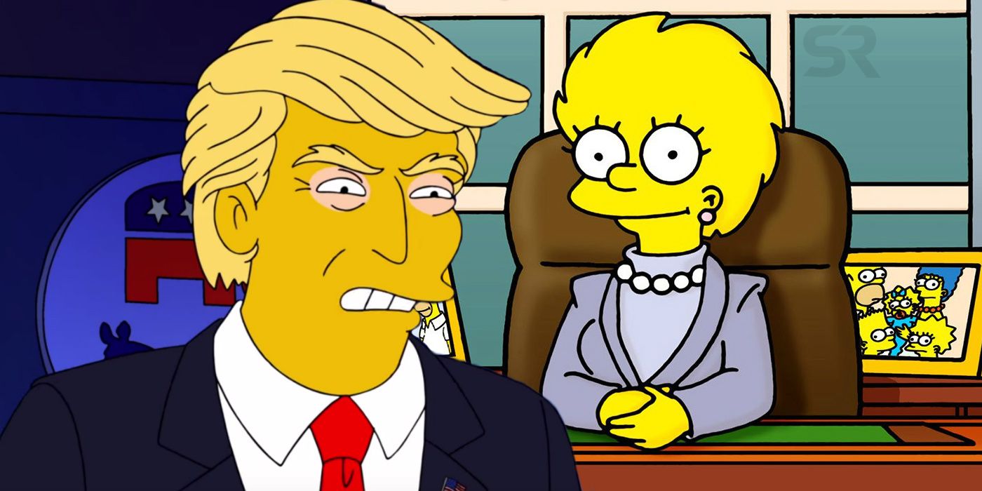 Split image of Donald Trump and Lisa in The Simpsons