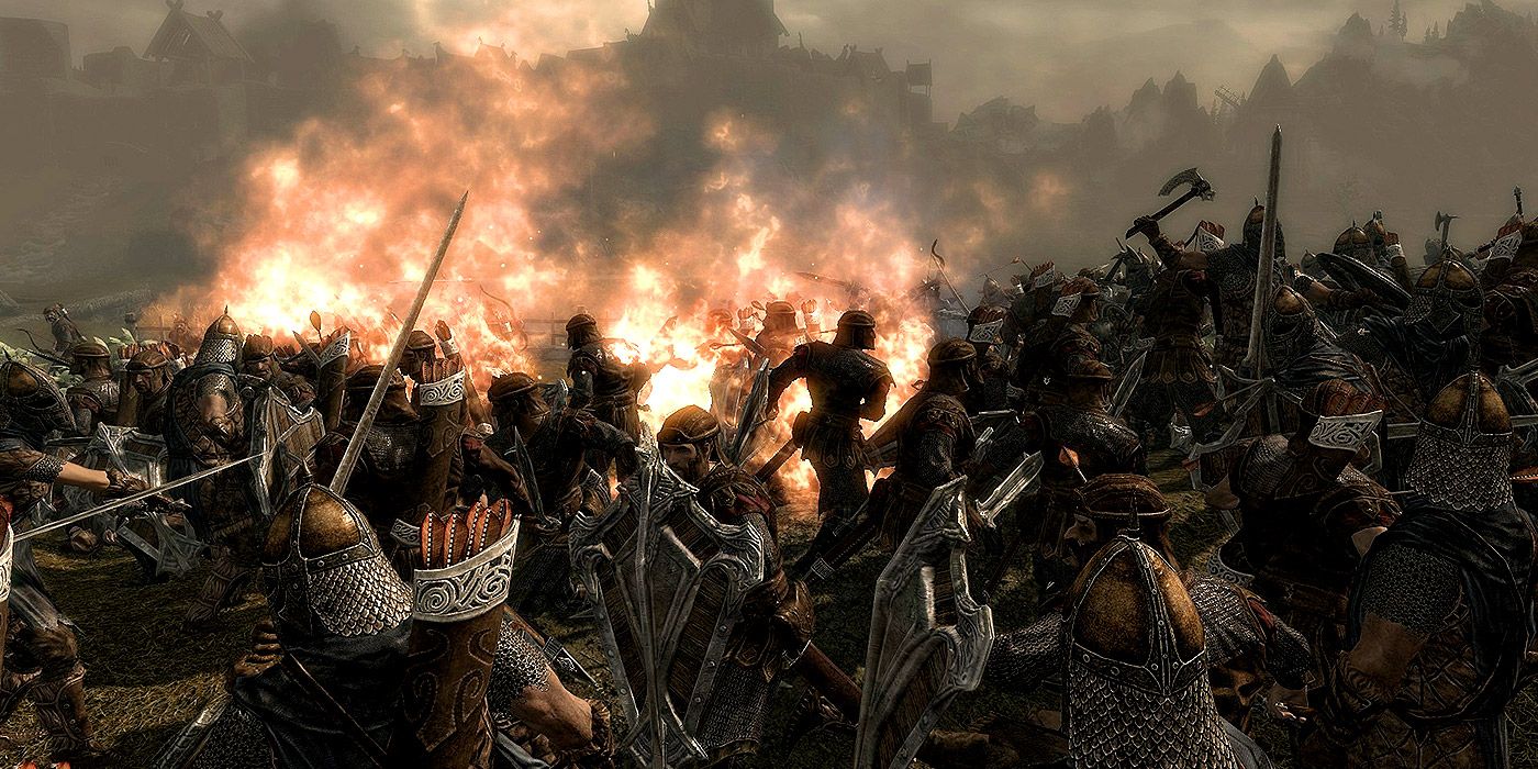 The Stormcloaks and Imperials battling it out in Skyrim