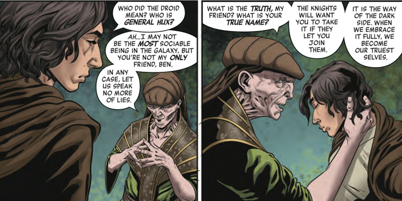 In two panels, Snoke talks to Kylo Ren in Marvel comics.