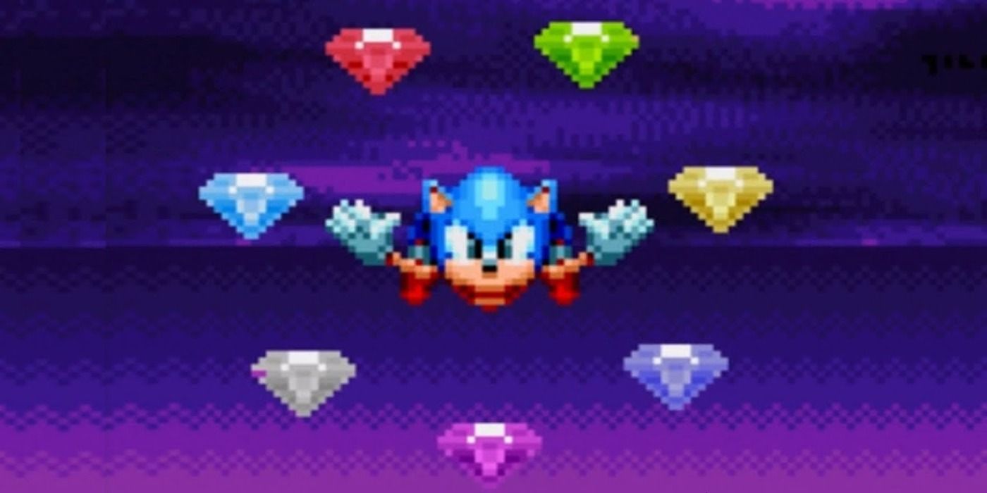 Sonic collects the Chaos Emeralds in Sonic Mania