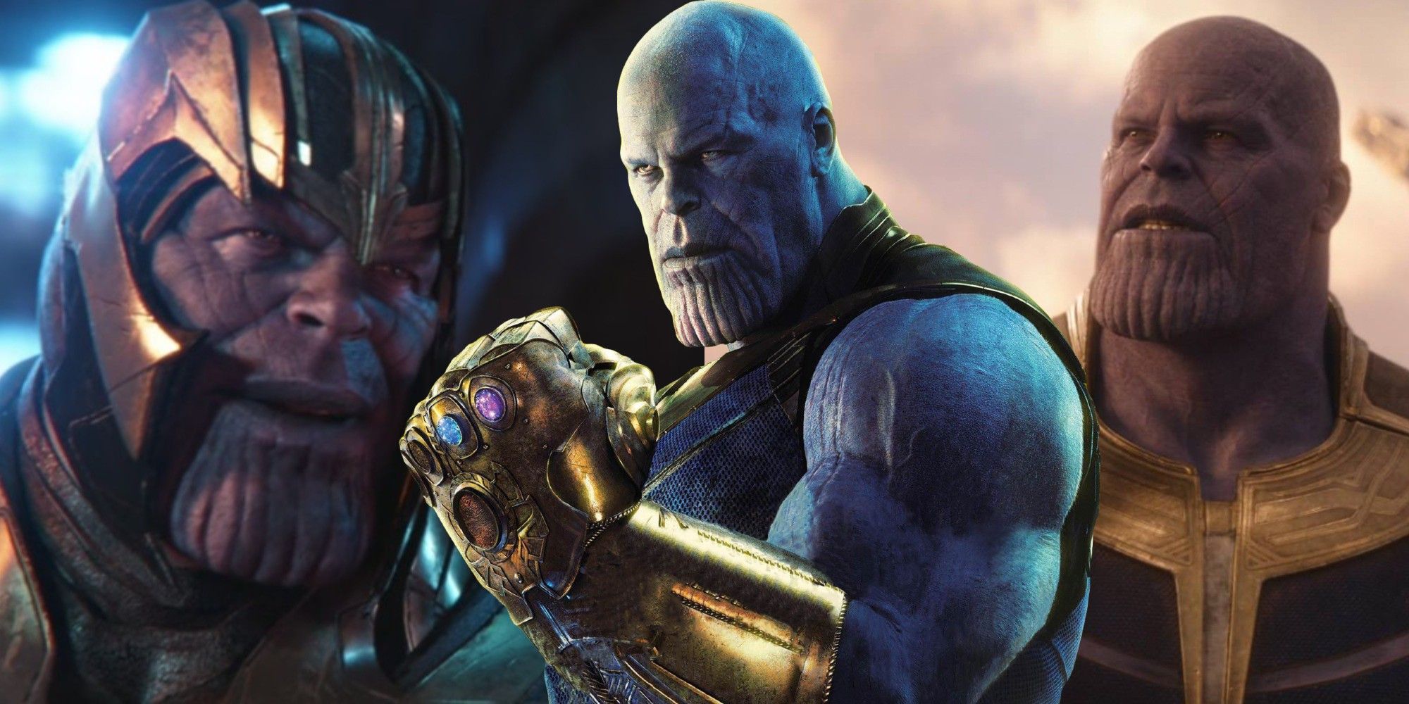 Split image of Thanos from the MCU