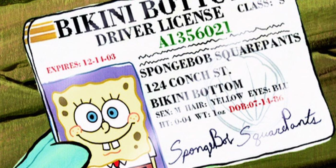 SpongeBob's license showing his birthday