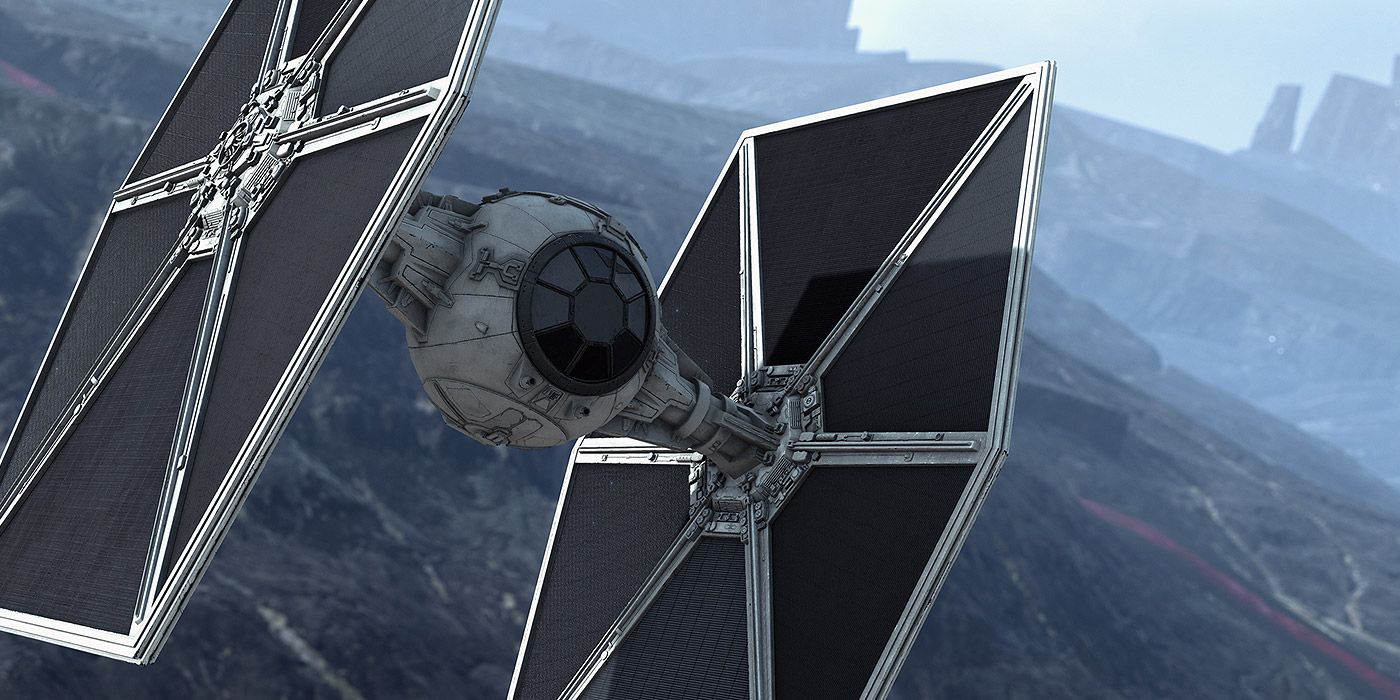 A TIE Fighter on a planet in Star Wars