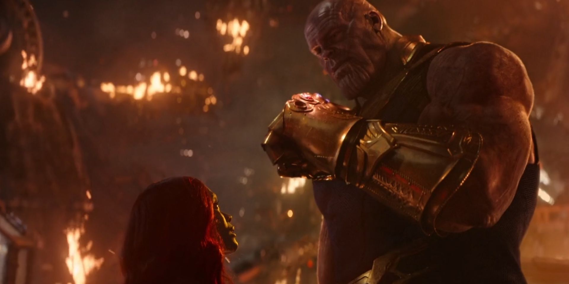 Thanos with Gamora in Knowhere in Infinity War