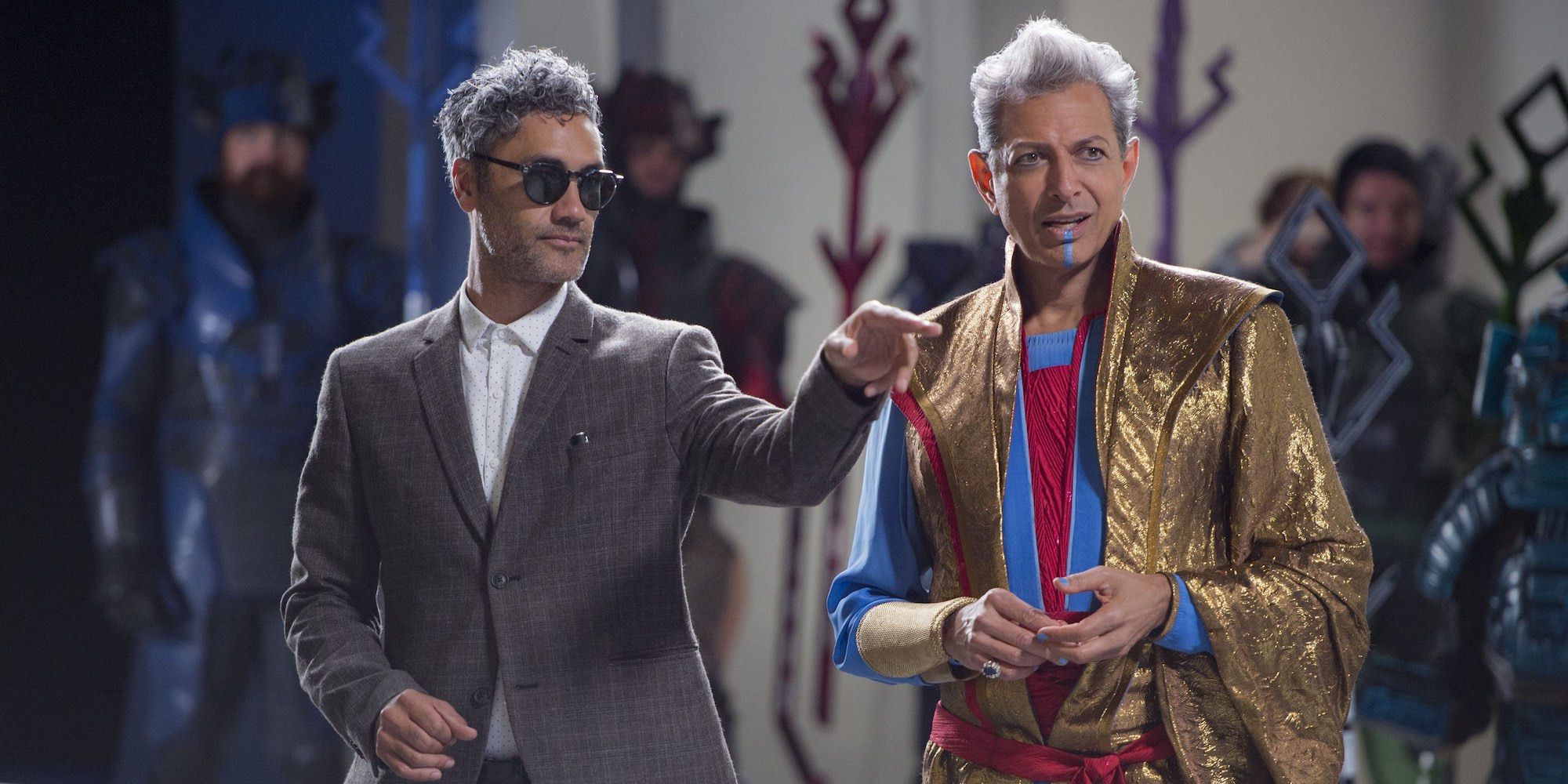 Taika Waititi and Jeff Goldblum on the set of Thor Ragnarok