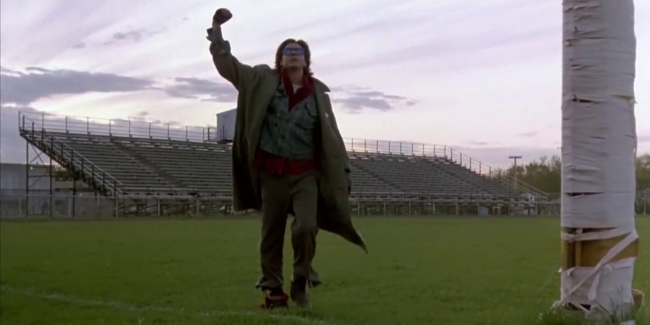Bender raises his fist in the final shot of The Breakfast Club