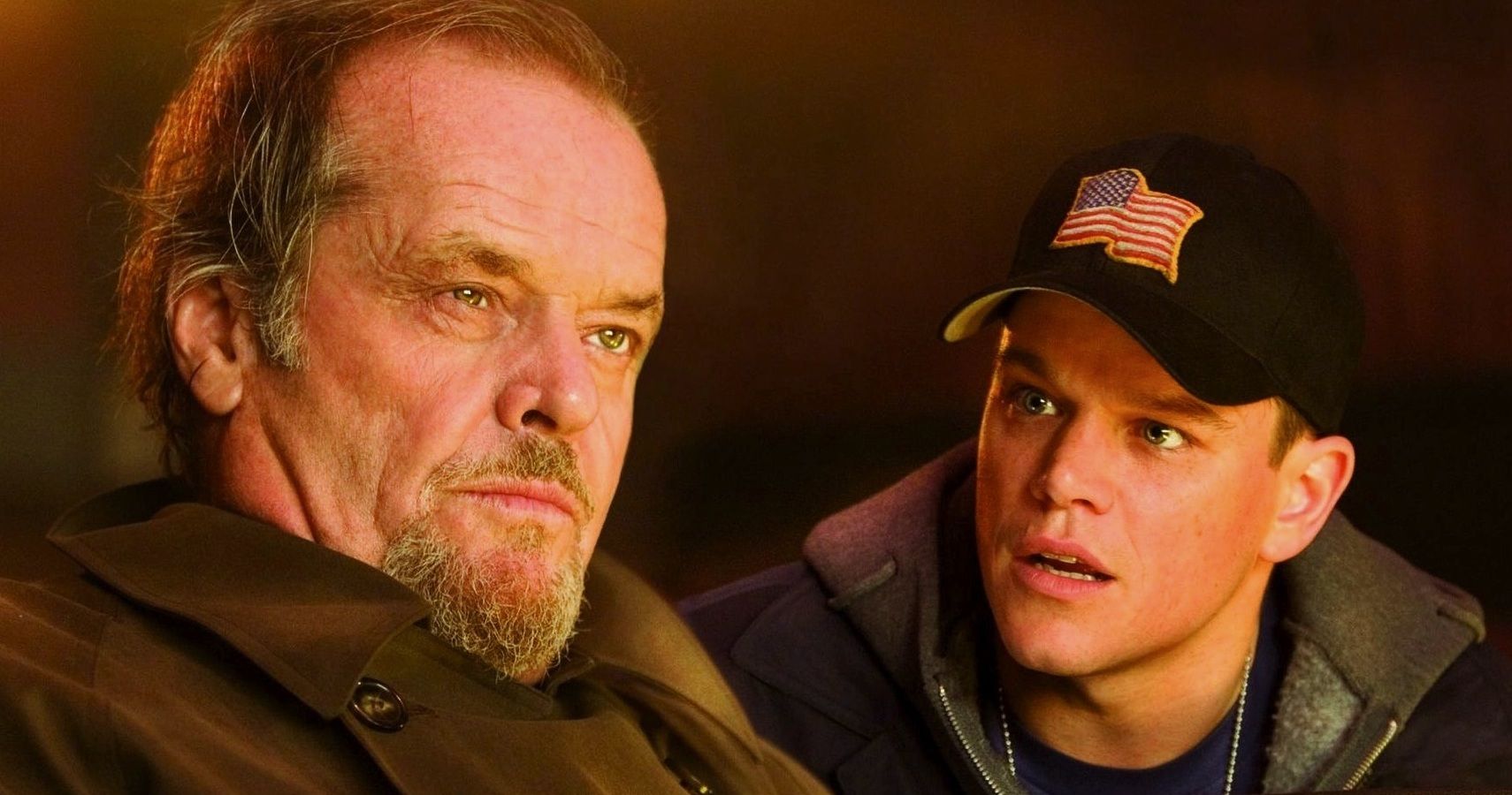 Leo DiCaprio and Jack Nicholson sit talking in The Departed.