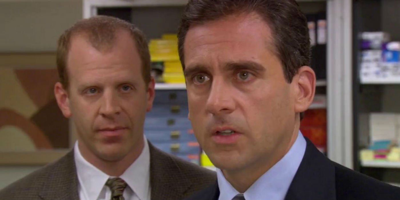 A split image of Michael Scott and Toby Flenderson in The Office. 