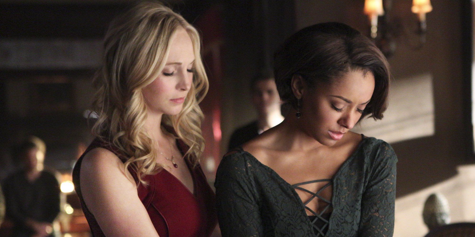 Candice King as Caroline and Kat Graham as Bonnie in TVD