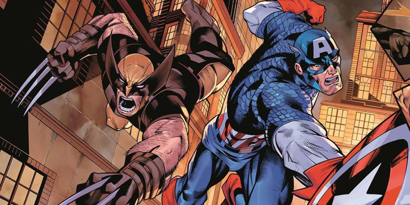 Wolverine and Captain America attacking at the same time in Marvel Comics