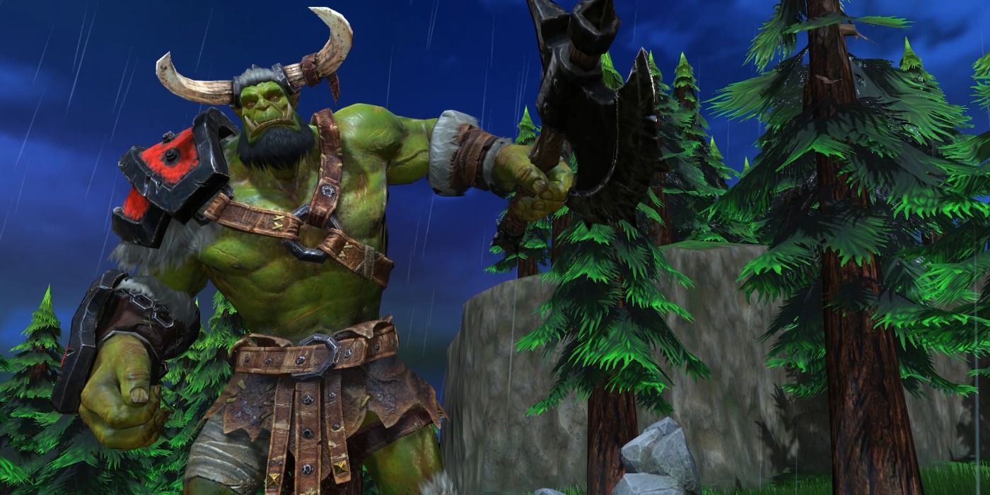 An Orc holding an axe in Warcraft 3 Reforged