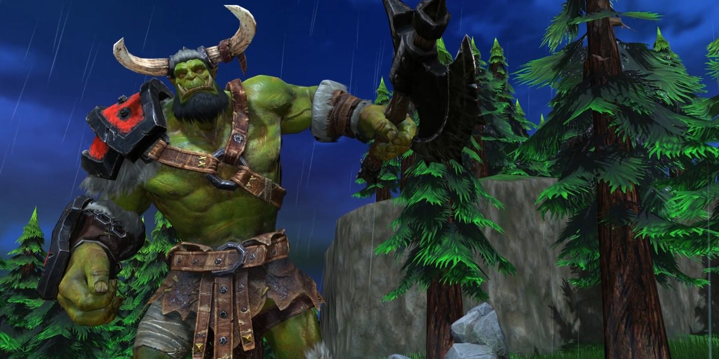 Um Orc segurando um machado em Warcraft 3 Reforged