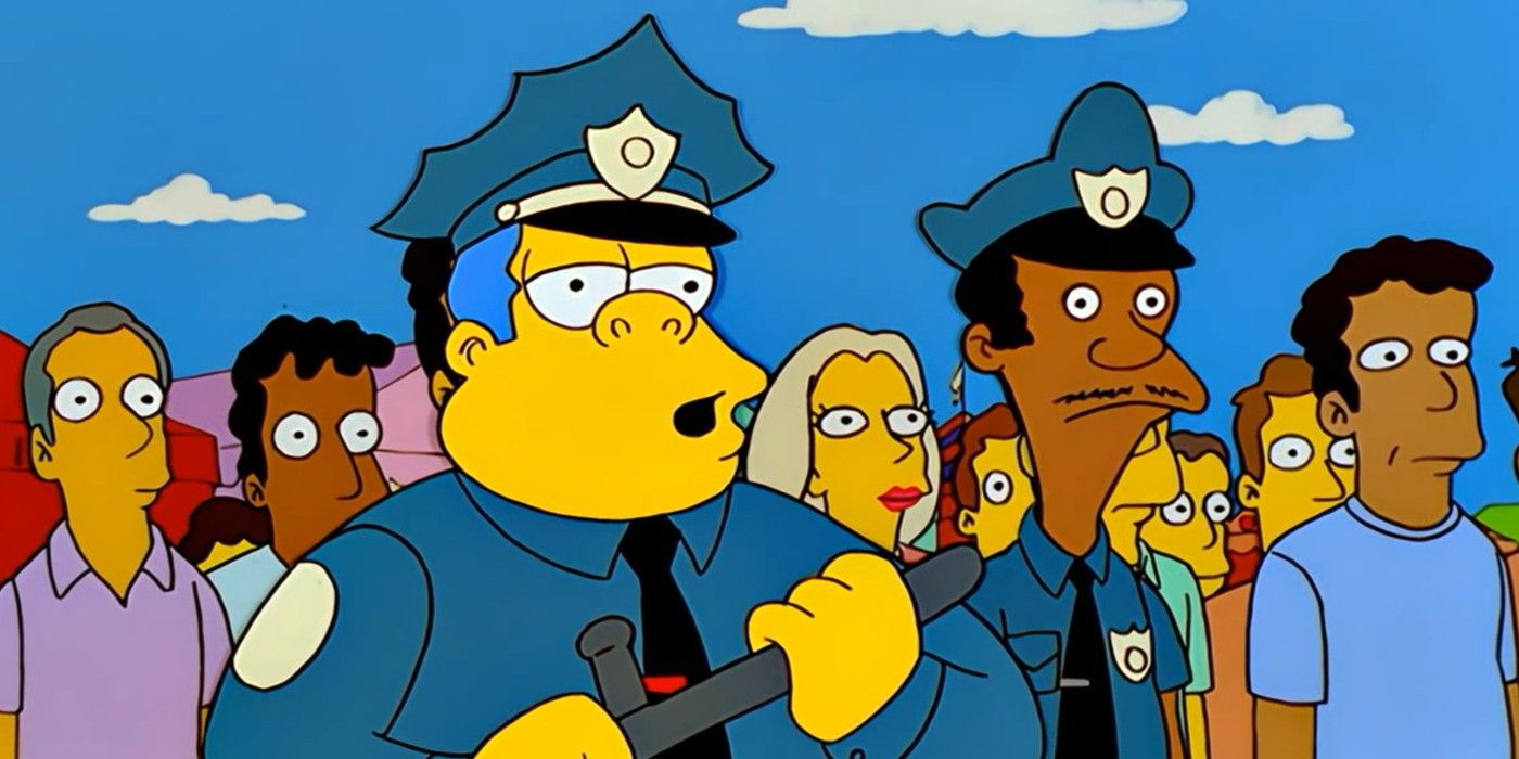Chief Wiggum holds a plice baton in Simpsons