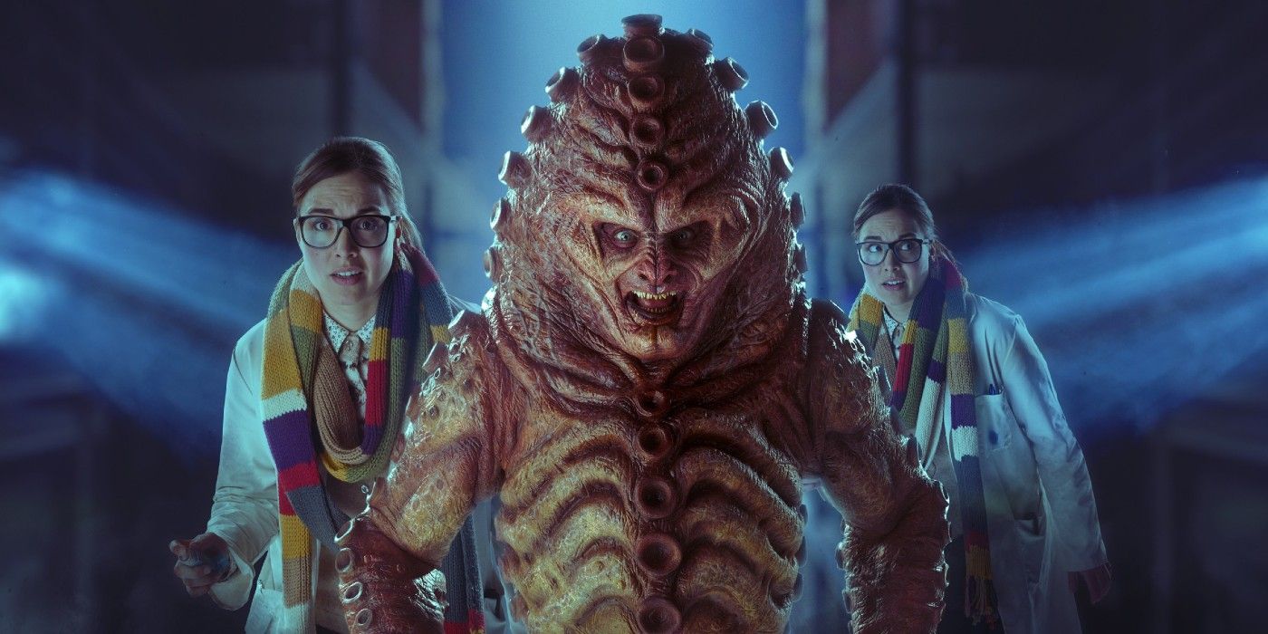 Osgood e Zygon Osgood com um Zygon em imagem promocional de Doctor Who: The Day Of The Doctor