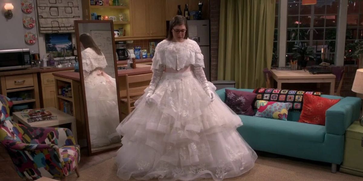 Amy standing in her wedding dress on TBBT