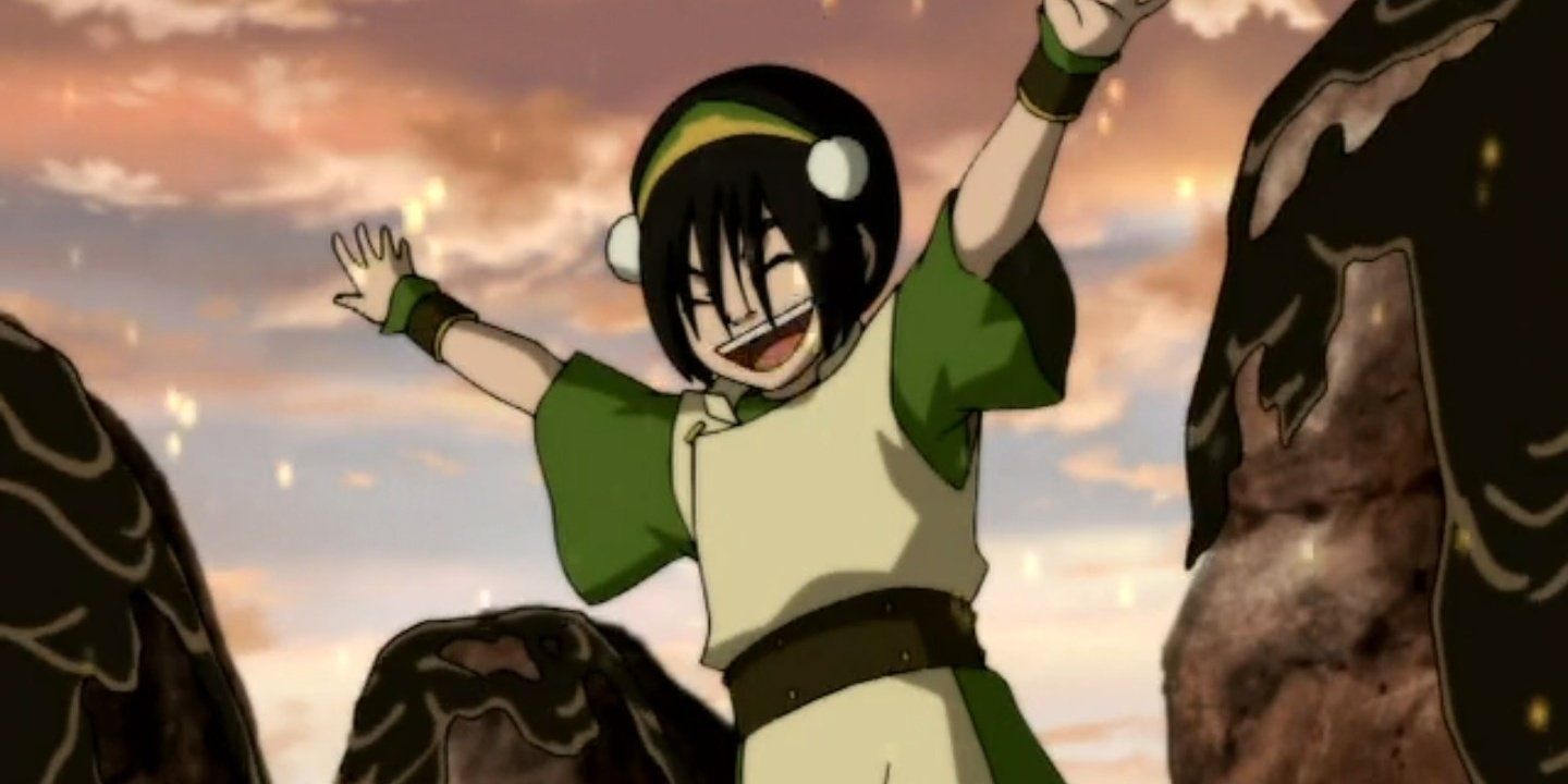 Toph with her arms raised in ATLA